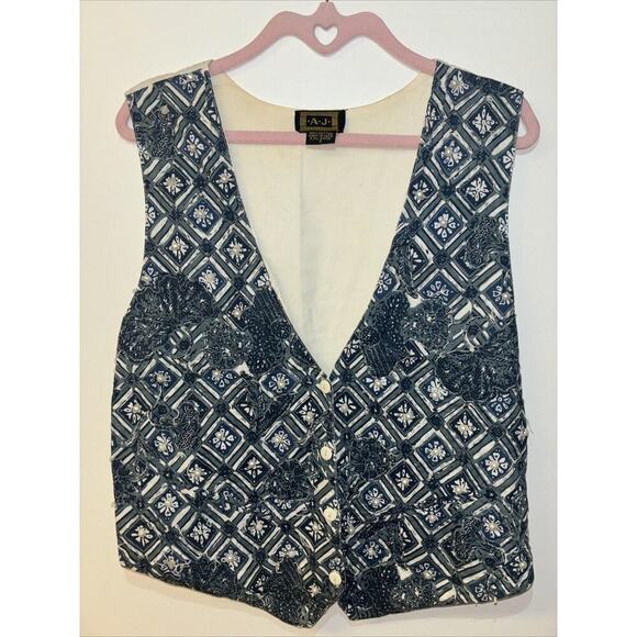 Sm VTG 90s Abstract Stitch Floral Vest Embroidered With Beads Pearls Geometric - Picture 1 of 4